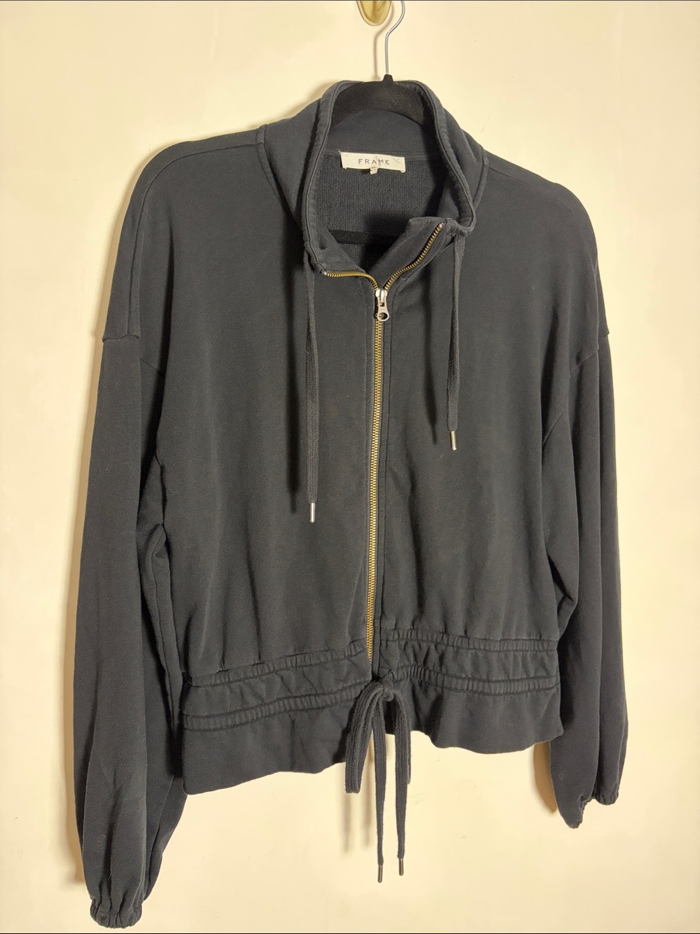 FRAME Zip-Up Tie Sweater, Black Size Medium